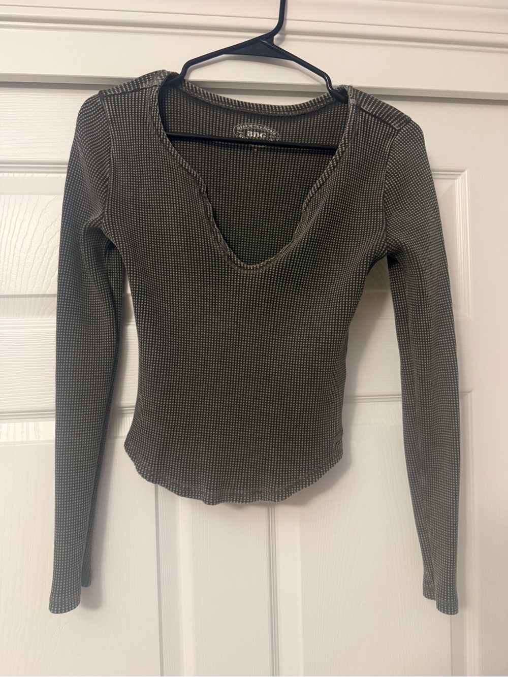 BDG Olive Ribbed Scoop-Neck Long Sleeve Top